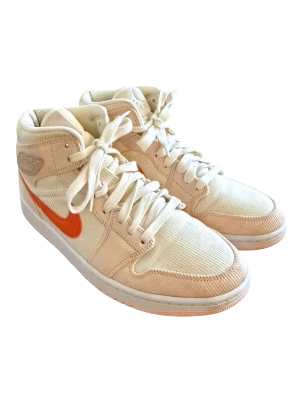 Nike Air Jordan 1 Mid SE Corduroy Sneakers Women's Sz 10.5 Orange White Athletic